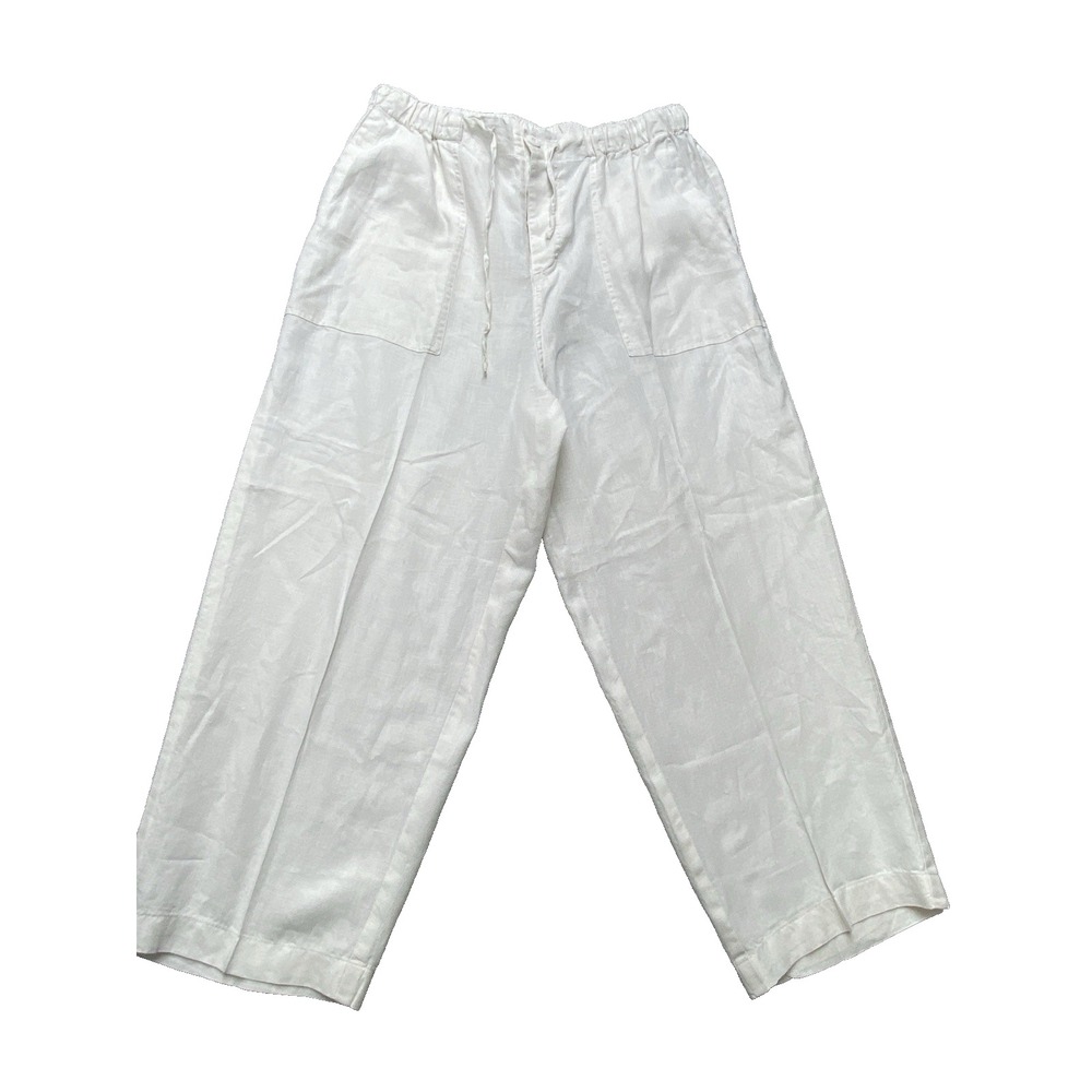 Elan Pants Womens Extra Large White Linen Drawstring Elastic Waist Wide Leg